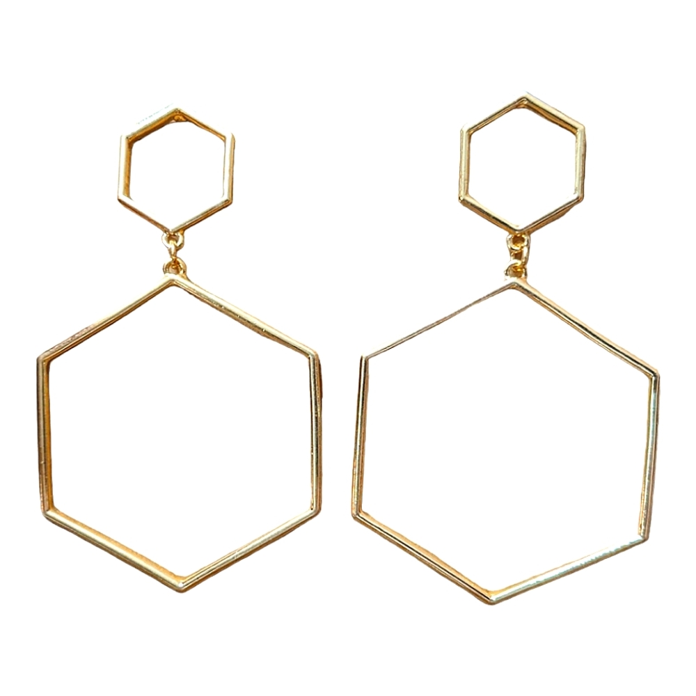 DCLF Goldtone Hexagon Dangle Hoops with Post Backing